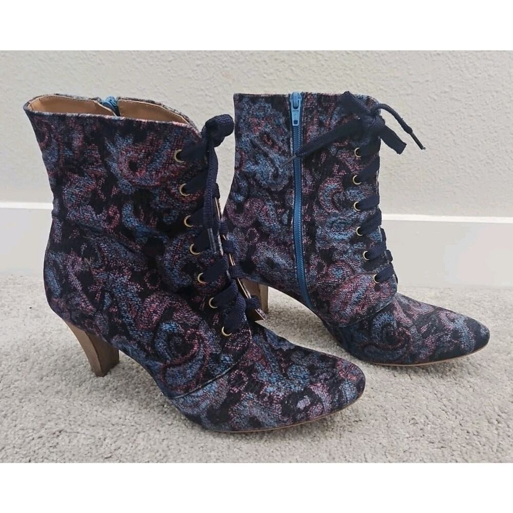 Sundance Velvet Black Blue Heeled Ophelia Paisley Boots Size 41 - US 10-10.5